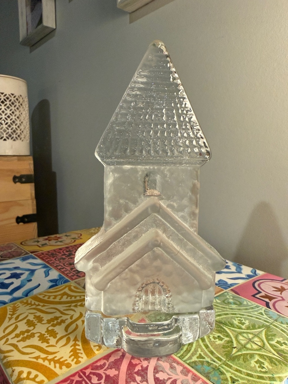 Vintage Clear Glass Church Candle Holder - Christmas Decor